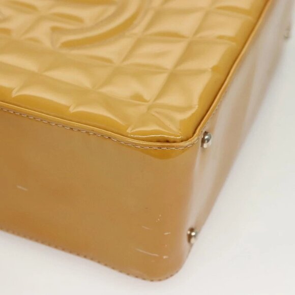CHANEL Choco Bar Hand Bag Patent Leather Yellow Silver CC Auth mr1387 - Picture 10 of 16